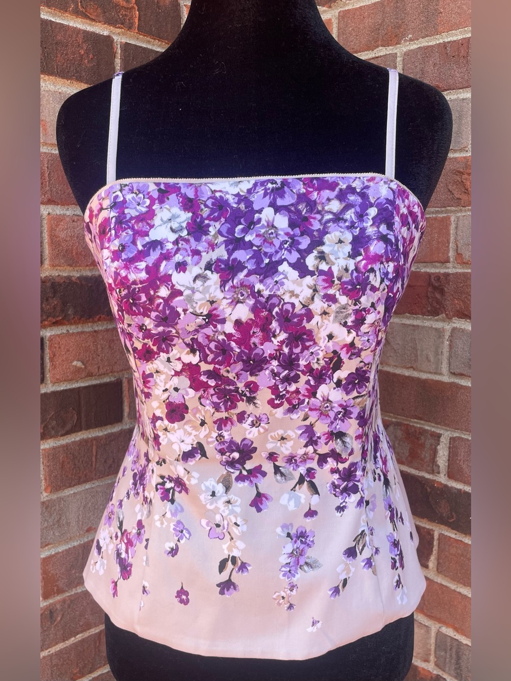 WHBM Women’s Beige/Purple Floral Print Corset Top Size 4 Spring Summer Party